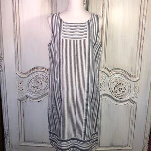 J. Jill Love Linen 100% Linen Stripe Sheath Pocket Sleeveless Square Neck Dress
